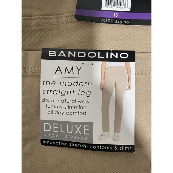 Bandolino Womens Amy Pants Modern Straight Leg Tan Tummy Slimming Comfort Sz 16 - Picture 11 of 13